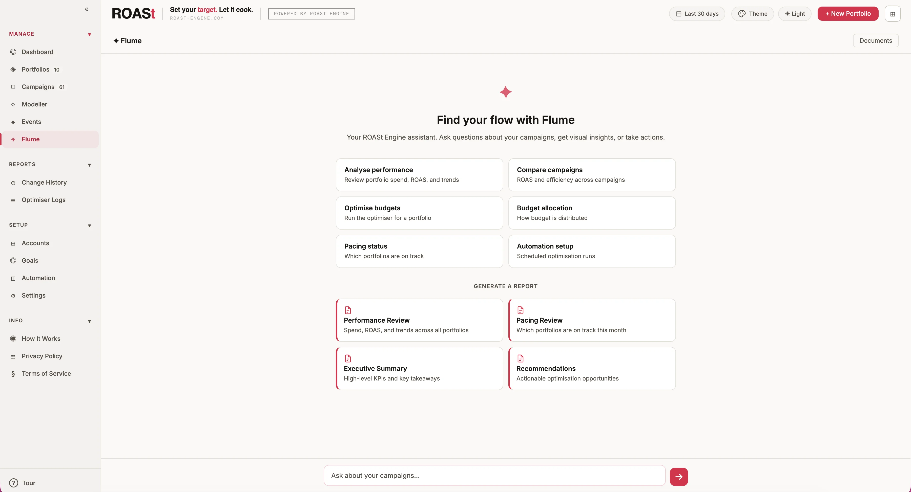 Flume — ROASt AI assistant for campaign management and reporting